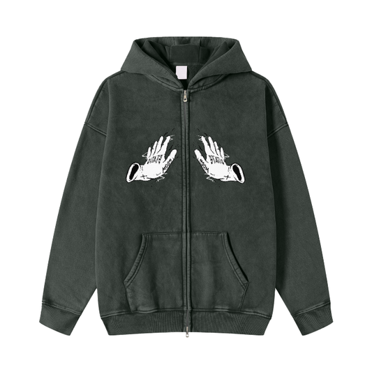 Streetwear Acid Washed Zip Ron The Killer  Hoodie Jacket