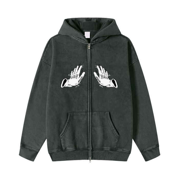 Streetwear Acid Washed Zip Ron The Killer Hoodie Jacket